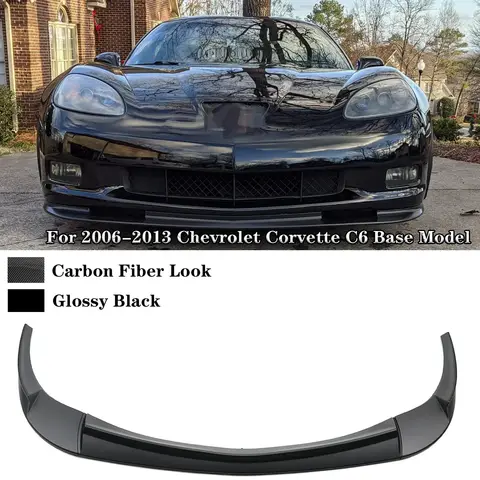 For 2006-2013 Chevrolet Corvette C6 Base Model Front Bumper Lip Splitter Diffuser Spoiler Carbon Fiber Glossy Black Body Kit
