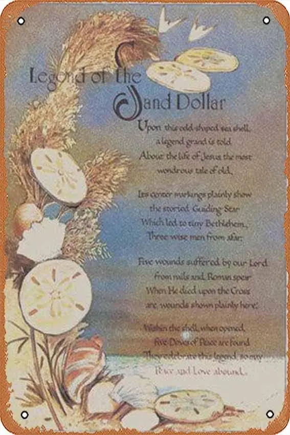 Legend Of Sand Dollar Religion & Spirituality Metal Tin Sign Poster Vintage Metal Signs For Home Bathroom Restaurants Kitche