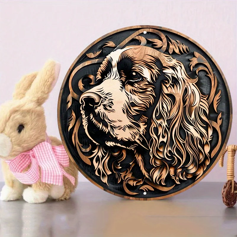 Engraved Aluminum Metal Sign, Waterproof Door Hanger, Wall Decor, Weather Resistant, Round Wreath Decoration, Cocker Spaniel