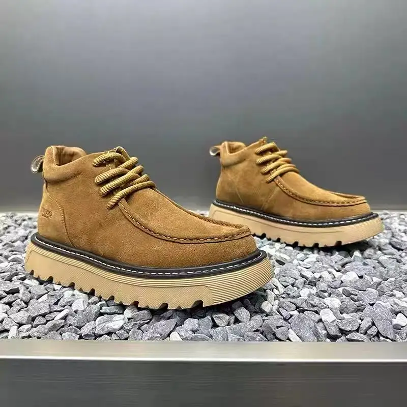 الخريف الشتاء الرجال منصة الأحذية مصمم عدم الانزلاق دراجة نارية الأحذية أحذية الدانتيل 2025 جديد الرجال المألوف المشي أحذية عمل #4