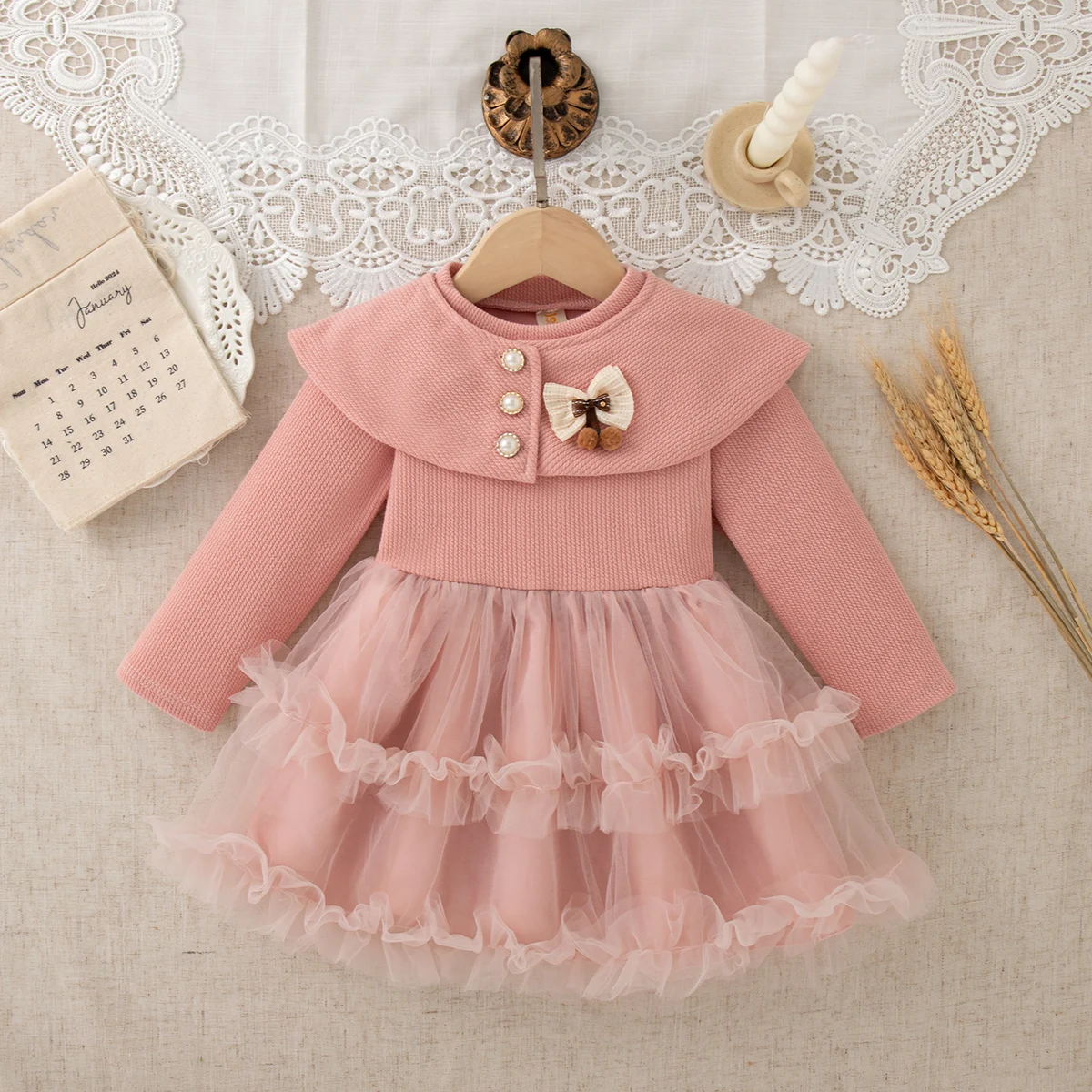 Baby Dresses Spring And Autumn Cotton Solid Color Mesh Baby Girl Dress Sweet And Cute Princess Dress Baby Clothing