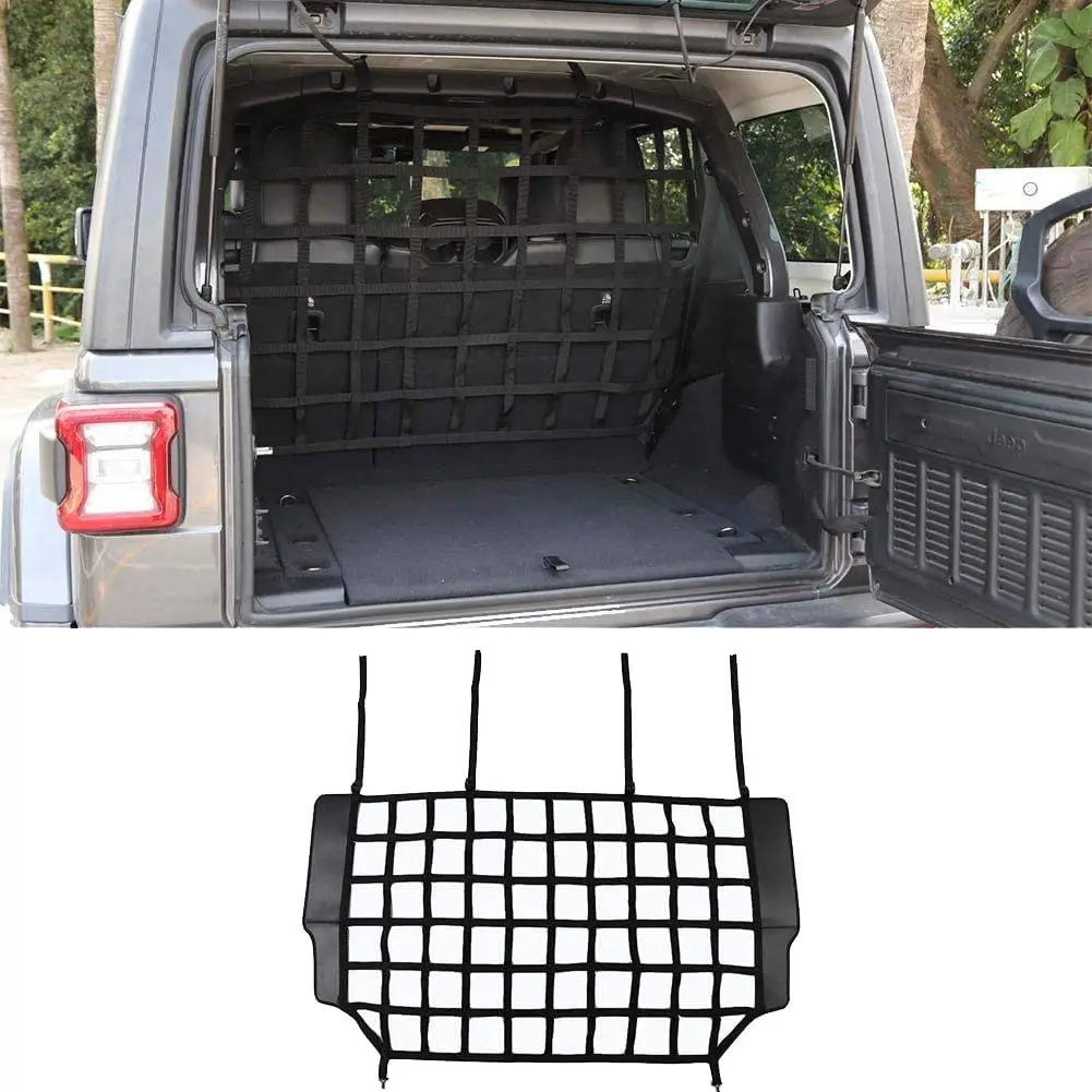 OVOVS Car Trunk Isolation Net Cargo Net Vehicle Safety Dog Barrier Mesh 1Set Black For -Jeep-Wrangler JK JL 4-Door 2007-2021