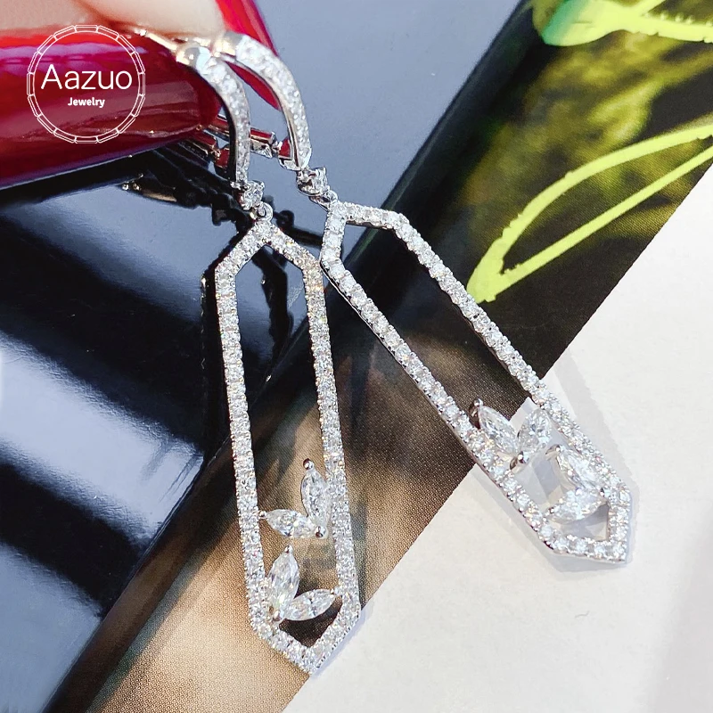 

Aazuo Real Jewelry 18K White Gold Real Diamond 1.1ct Luxury Irregular Drop Earring Gifted For Women Advanced Wedding Party Au750