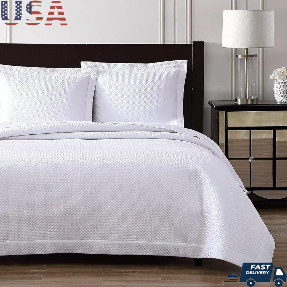 

Super Soft Diamond Quilted Coverlet Set 100% Giza Egyptian Cotton All Season Bedding Luxury 400 Thread Count King Coverlet and