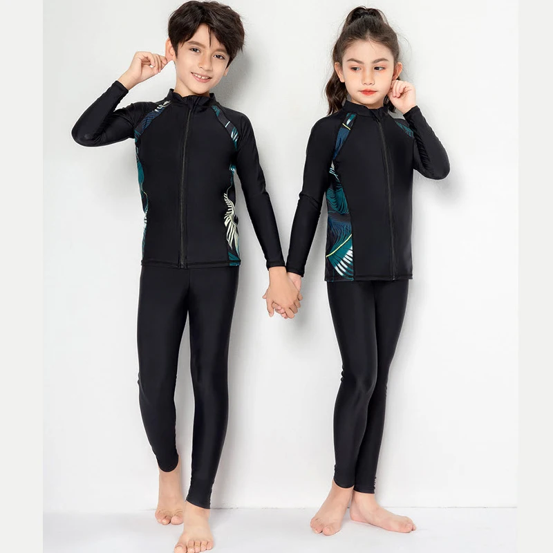 Maillot de bain léger à manches longues pour garçons et filles, ensemble 3 pièces, maillot de bain à séchage rapide, maillot de bain léger pour jeunes, pêche, randonnée