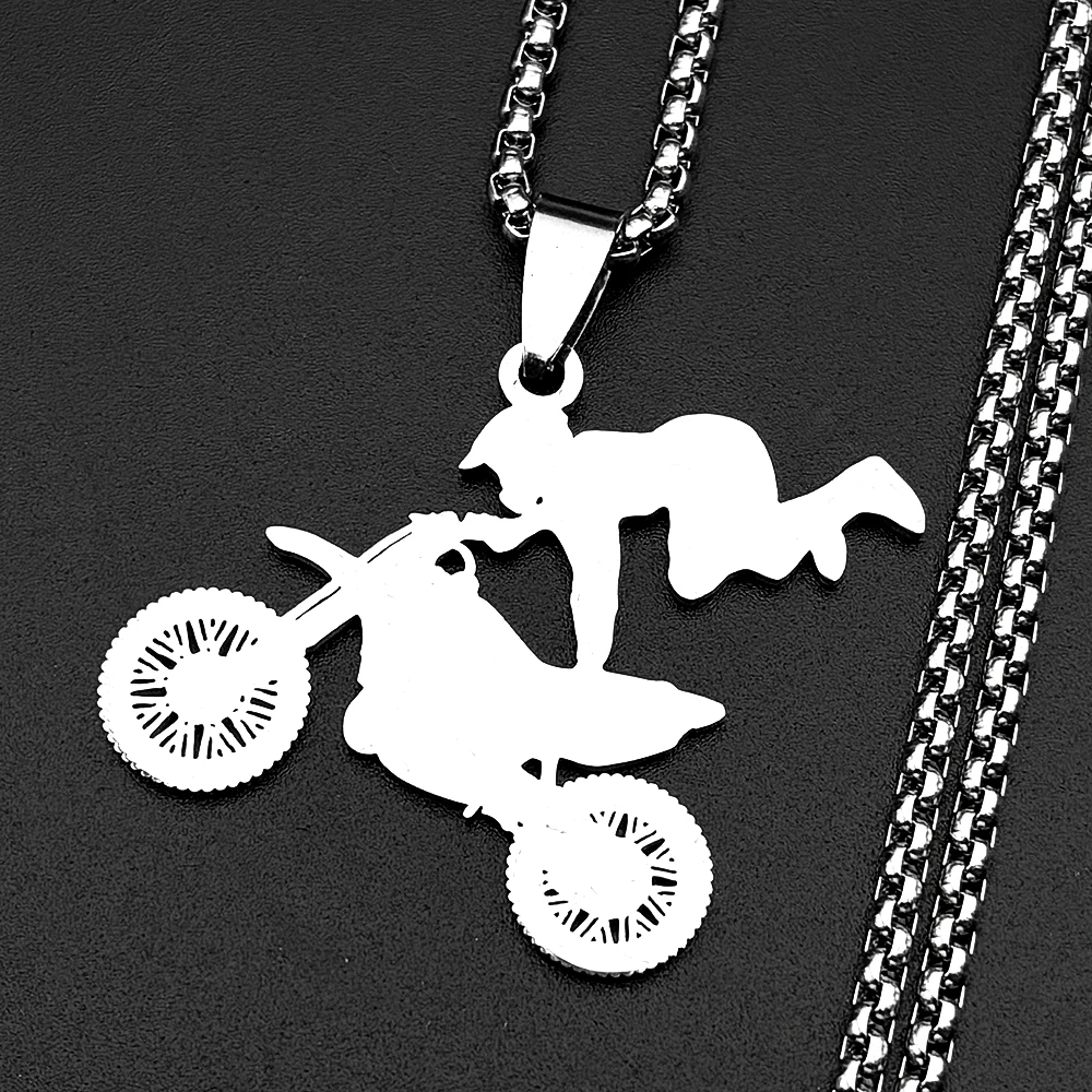 Motocross-Fahrer-Anhänger-Halskette für Damen und Herren, Edelstahl, goldfarben, Dirt Bike, Extremsport-Thema, Kette, Schmuck, Geschenke – Detail 5