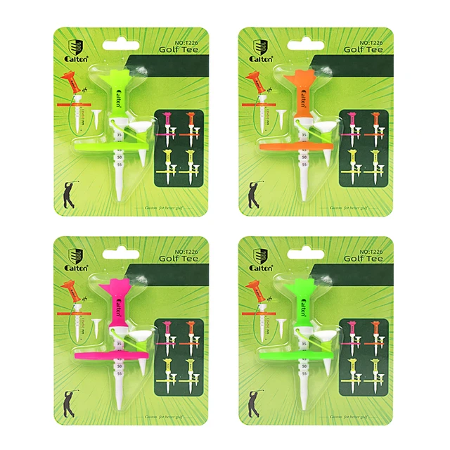 Caiton 1/4 szt. Magnetyczne Regulowane Tee Golfowe z Podziałką Wysokości, Tee dla Matki i Dziecka, Niskie Tarcie, Przewodnikowe Tee do Treningu na Polu Golfowym, Zestaw 4 Kolorów