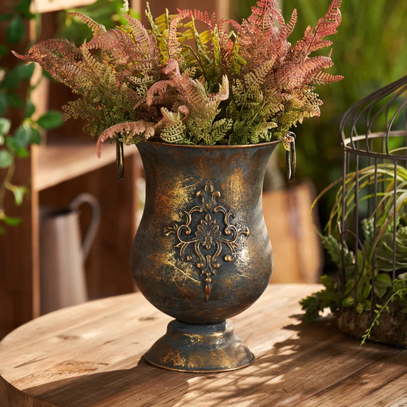 European retro wrought iron flower pot simple floor-to-ceiling high-footed desktop vase flower shop wholesale window decoration