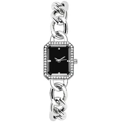 Simple Ladies Luxury Watches Fashion Square with Diamonds Women Quartz Watch Stainless Steel Bracelet Dresses Clock Reloj Mujer