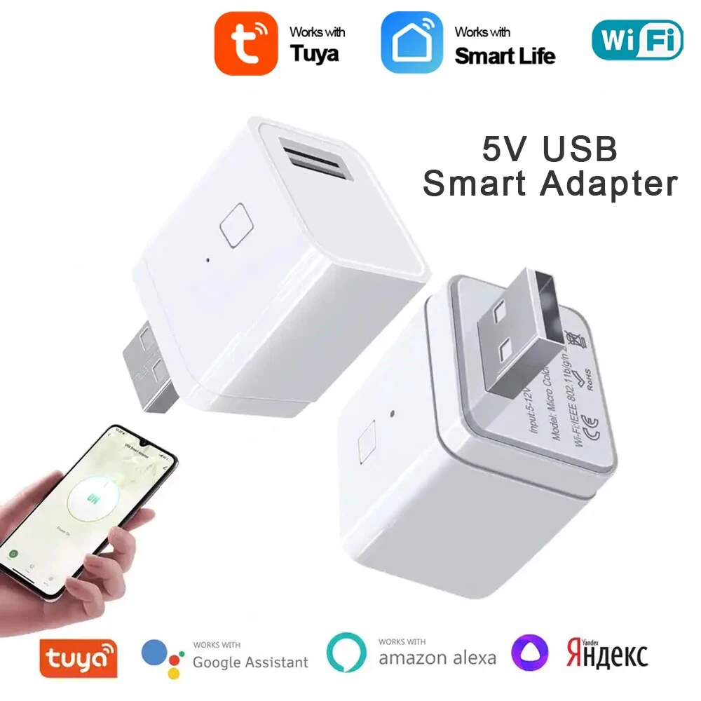 Tuya Smart Micro USB Adaptor Switch 5V, WiFi Mini USB Power Adaptor Compatible with Alexa Hey Google for Smart Home Automation