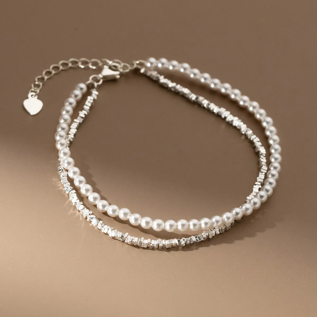 Pulseras de perlas de Plata de Ley 925 para mujer, pulsera coreana Irregular de doble capa con nudos, regalos de joyería