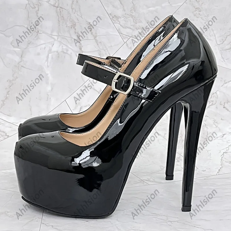 Ahhlsion Handmade New Arrival Women Shiny Pumps Sexy Stiletto Heels Round Toe Nice Black Party Shoes Ladies US Size 4-20