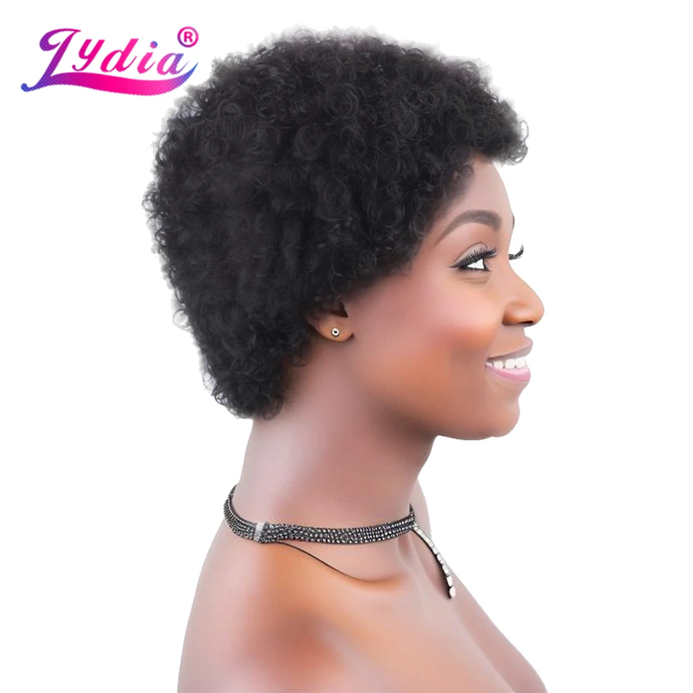 Lydia Synthetic Wigs For Women Short 3Inch Kinky Curl Kanekalon Heat Resistant Fiber Kinky Black Daily&Party Wig