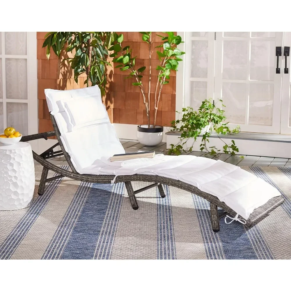 Outdoor Collection Colley Natural Wicker/White Cushion Adjustable Recliner Chaise Lounge Chair Freight Free Relaxing Furniture