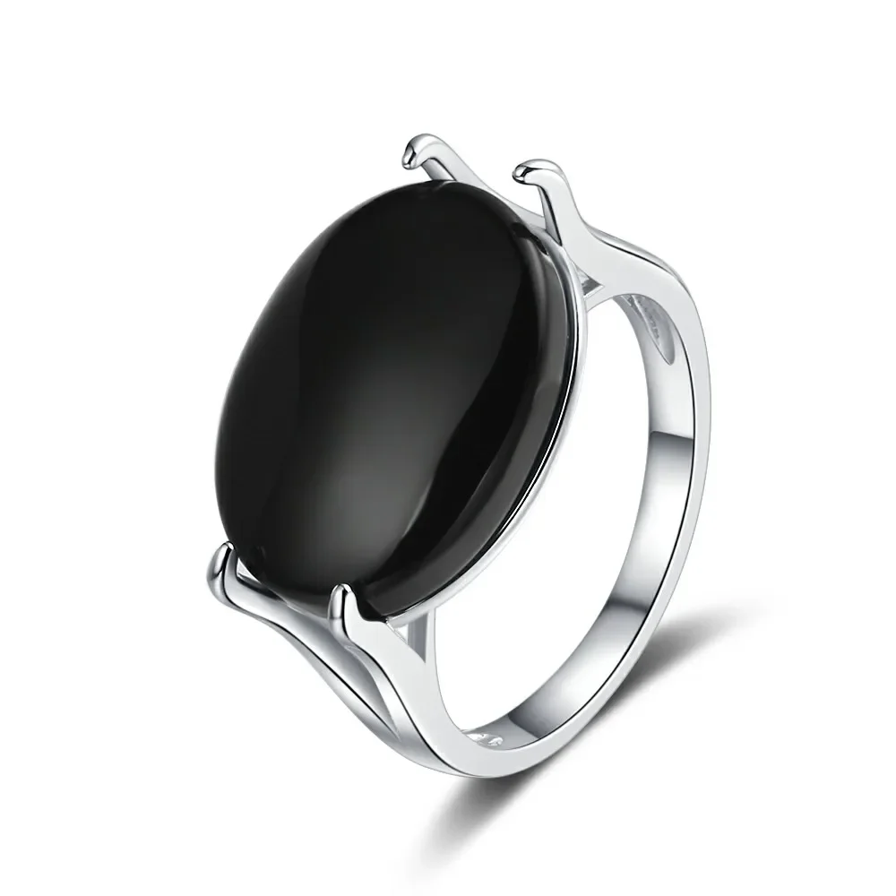 13*18mm Oval Big Black Agate Stone Silver Jewelry Ring Natural  Vintage Ring For Women Party Gifts