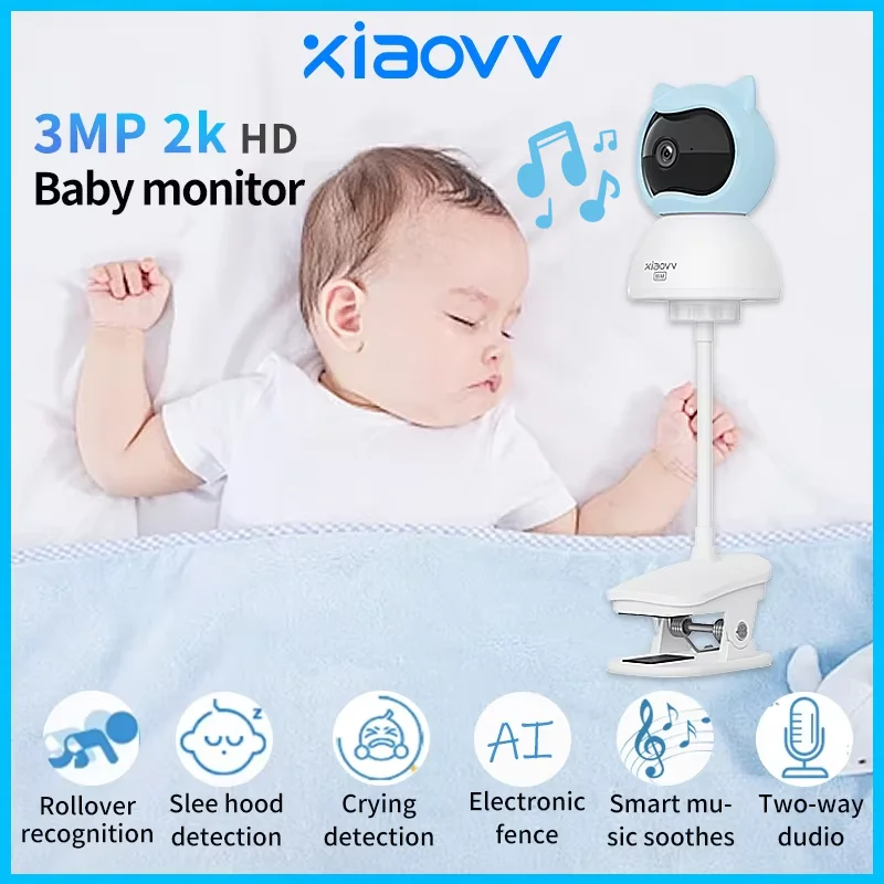 4MP Xiaovv Baby Monitor Indoor Smart WiFi AI Detection Cry Alarm Two-Way Audio Mobile Detection Night Vision Indoor Camera