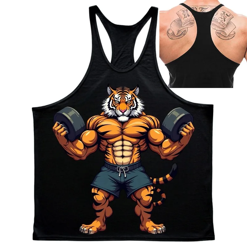 Fitness Tiger Print Casual Vest for Men Simple Trend Printed Quick Dry Loose Gym Sleeve T-shirt Summer Fashion Sport Funny Tank