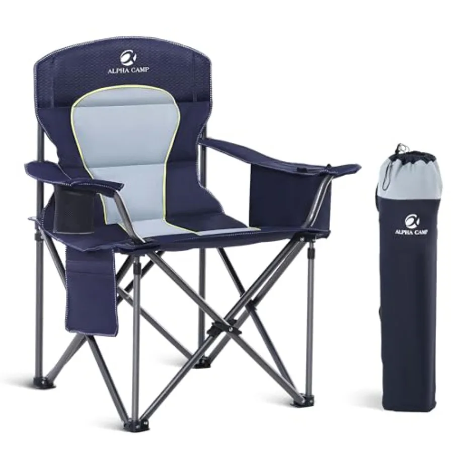 

Oversized Folding Camping Chair Portable Outdoor Heavy Duty Padded Chairs Lawn Chair with Cup Holder, Storage Pocket and Cooler