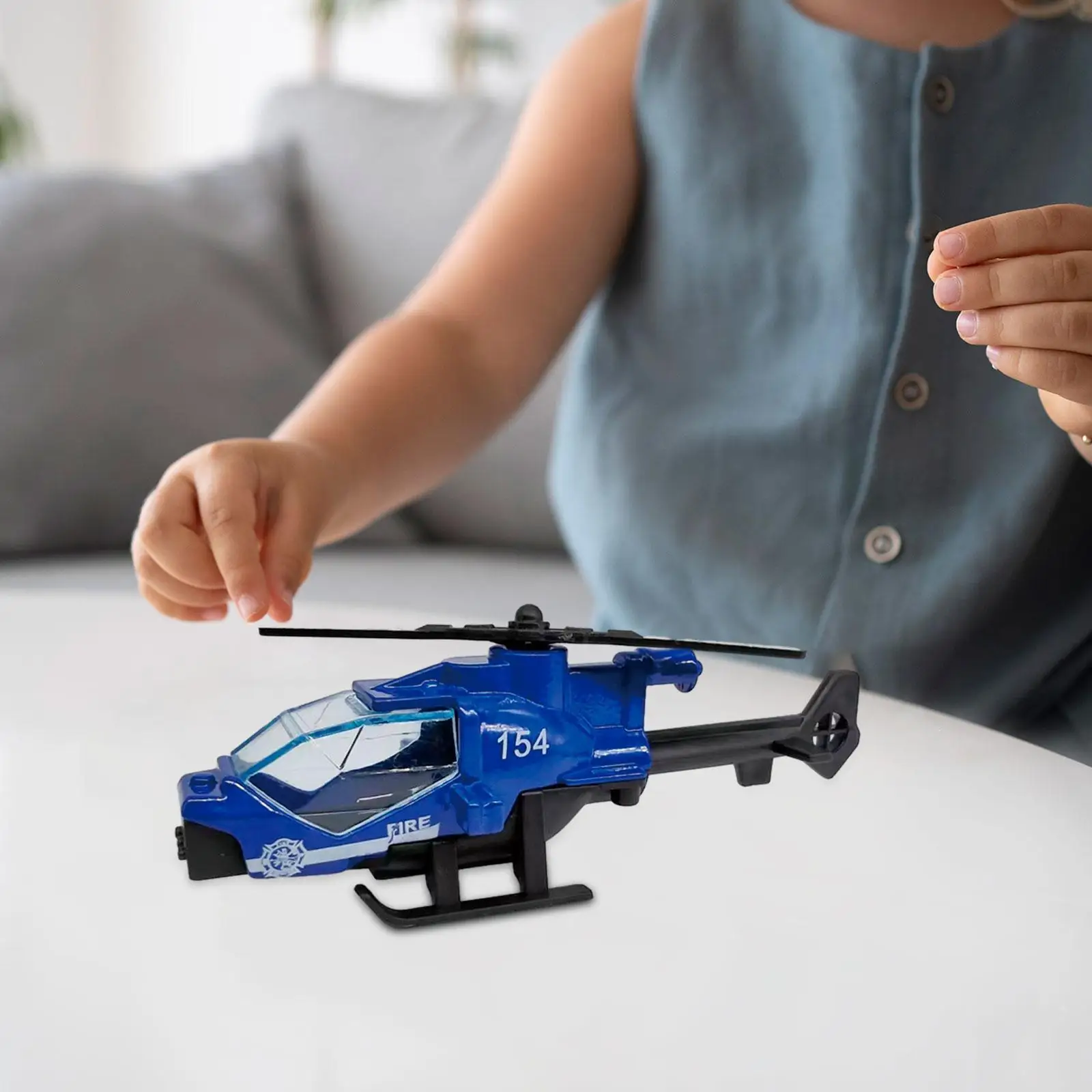 Kids Helicopter Toy Diecast Alloy Model 9cm Blue Plane Decor for Office Shelf Collectible Aviation Gift for Boys and Girls