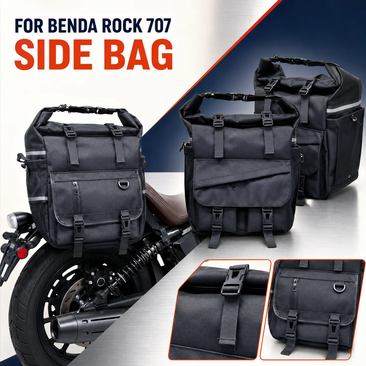Retro Black Waterproof Canvas Saddle Side Bag Durable Knight Pouch Fit For BENDA ROCK 707 Non‑Destructive