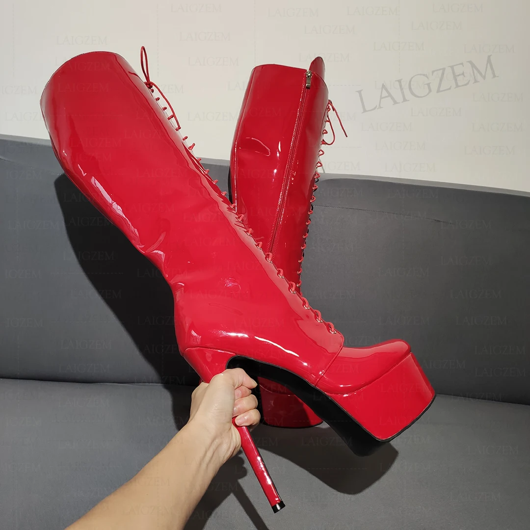 ZHIMA Women Knee High Boots Platform Full Zipper Thin High Heels Tall Boots Handmade Ladies Shoes Woman Big Size 41 44 46 52