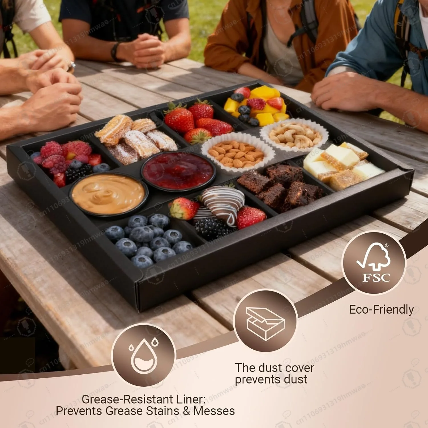 10pcs Disposable 8-Compartment Serving Tray with Lids,Divided Cardboard Serving Tray Box with Ketchup Holder for 4-8 Persons