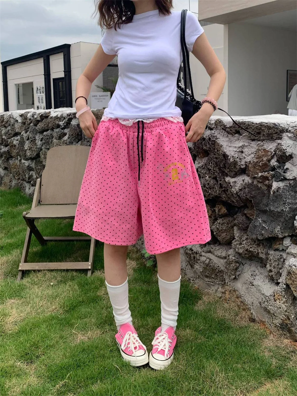 Retro American Polka Dot Wide Leg Five-Point Pants Women's Summer New Loose Casual Five-Point Trendy Brand Shorts