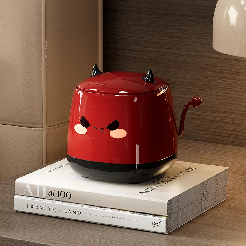 1PC Mini Tabletop Waste Container Cute Devil Desktop Trash Bin with Flip Lid – 2 Colors for Home Office Decorative Design