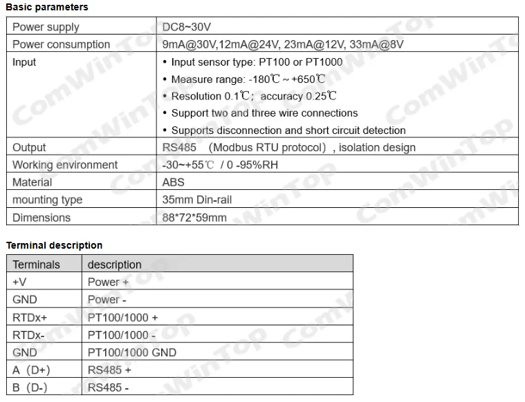 16 channels PT100/PT1000  Rs485 Modbus Output Temperature Acquisition Module