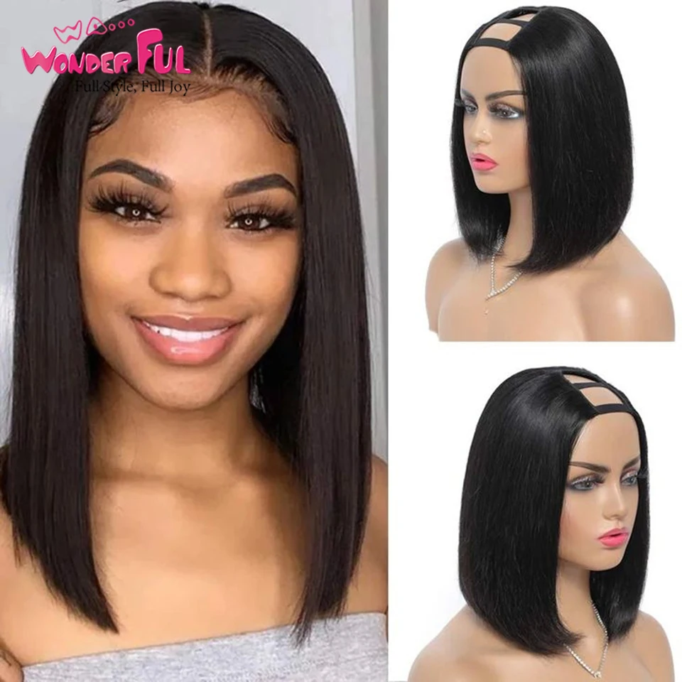 Wonderful Brazilian Remy Hair Cheap U Part Straight Human Hair Wig Jerry Curly Wigs Natural Black Wholesale For Black Women