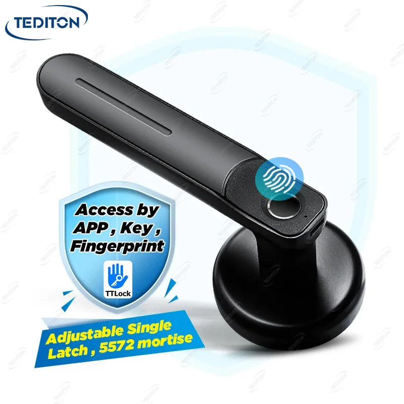 Tediton Simplified Lever Keyless Magnetic Fingerprint Door Handle Lock with Key