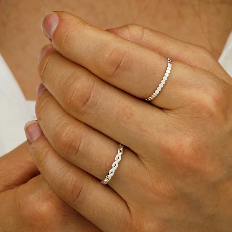 925 Sterling Silver Braided Stacking Ring Simple Minimalist Twist Silver Band for Women Fashion Jewelry Accessory