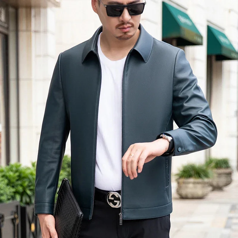 

Leather Genuine Clothes Men's New Autumn Winter Business Leisure Young Middle-Aged Sheep Skin Short Lapels Jacket Coat