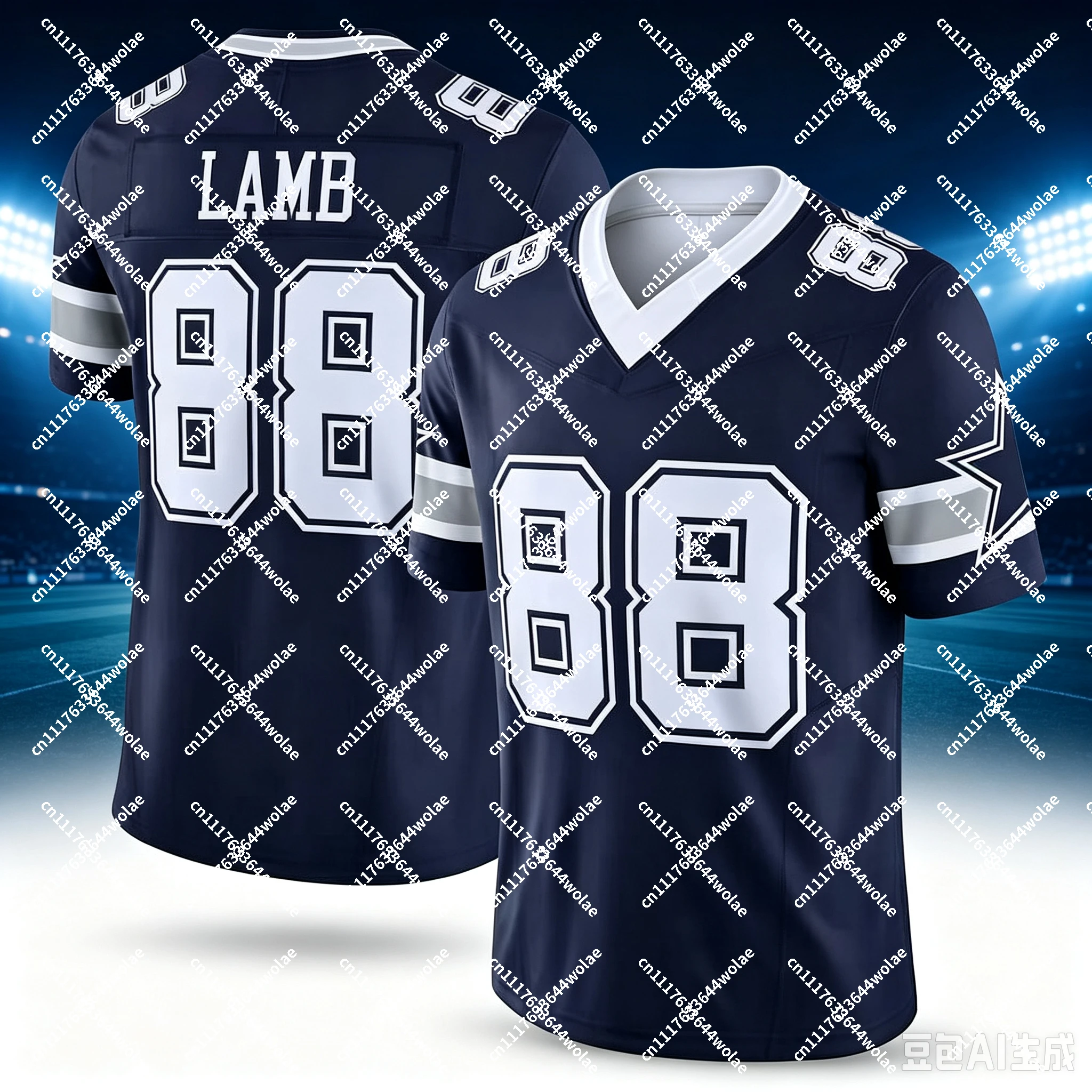 New Men Dallas #88 CeeDee Lamb Navy Home Jersey Number V Neck Short Sleeve Breathable for Fans Sports Daily Family Matching