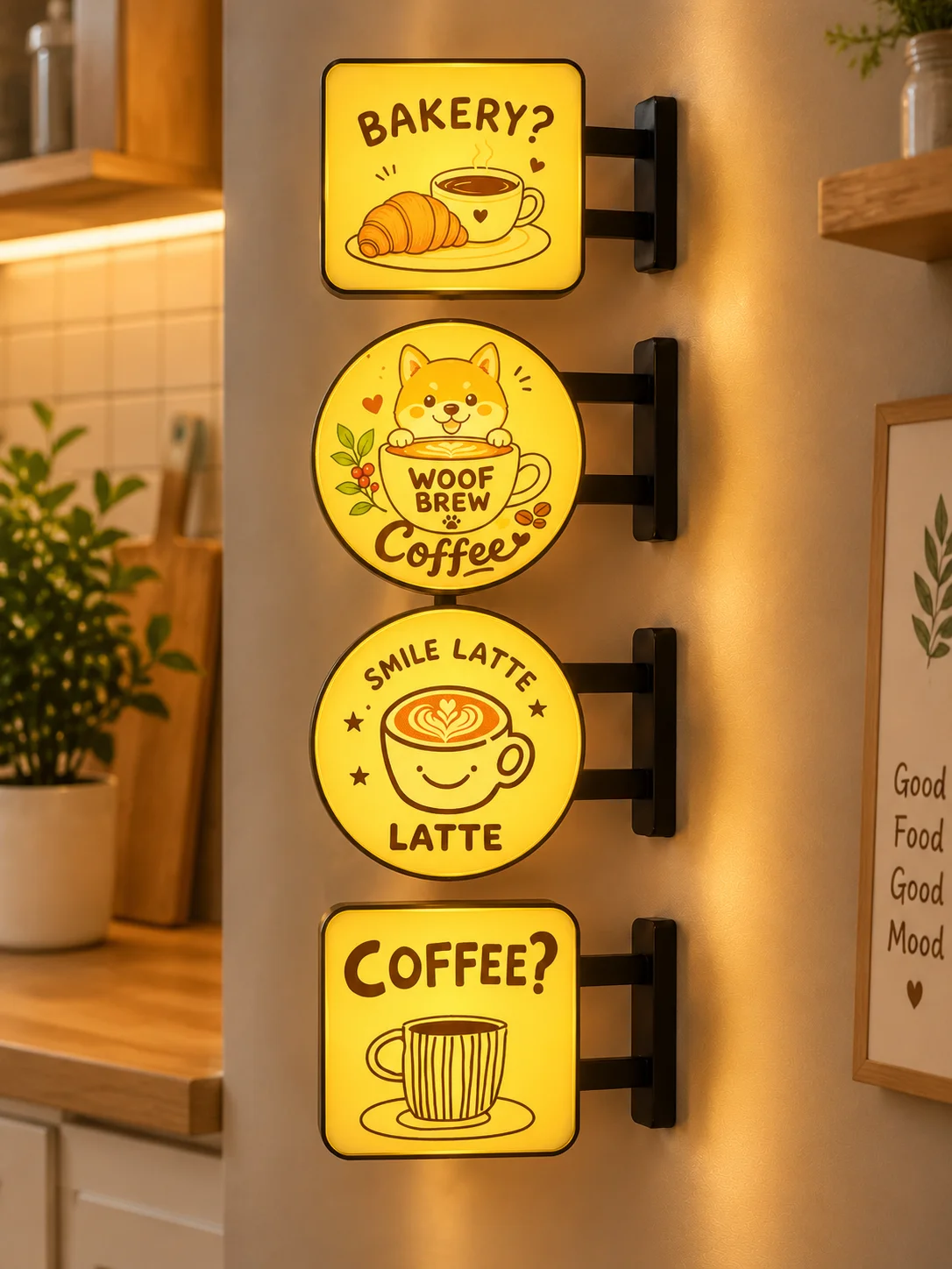 Decorative Mini Light Box Sign, Light Up Refrigerator Magnet, Cat Coffee Magnetic Night Light for Coffee Machine