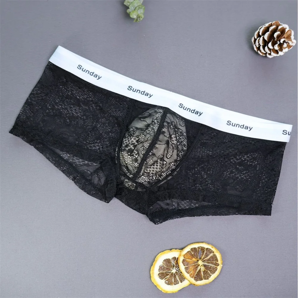 جديد شبكة الملاكمين الرجال تنفس "ال Sunday" المطبوعة السراويل مثير الدانتيل الشفاف الذكور سراويل تنفس S-XL Boxershort