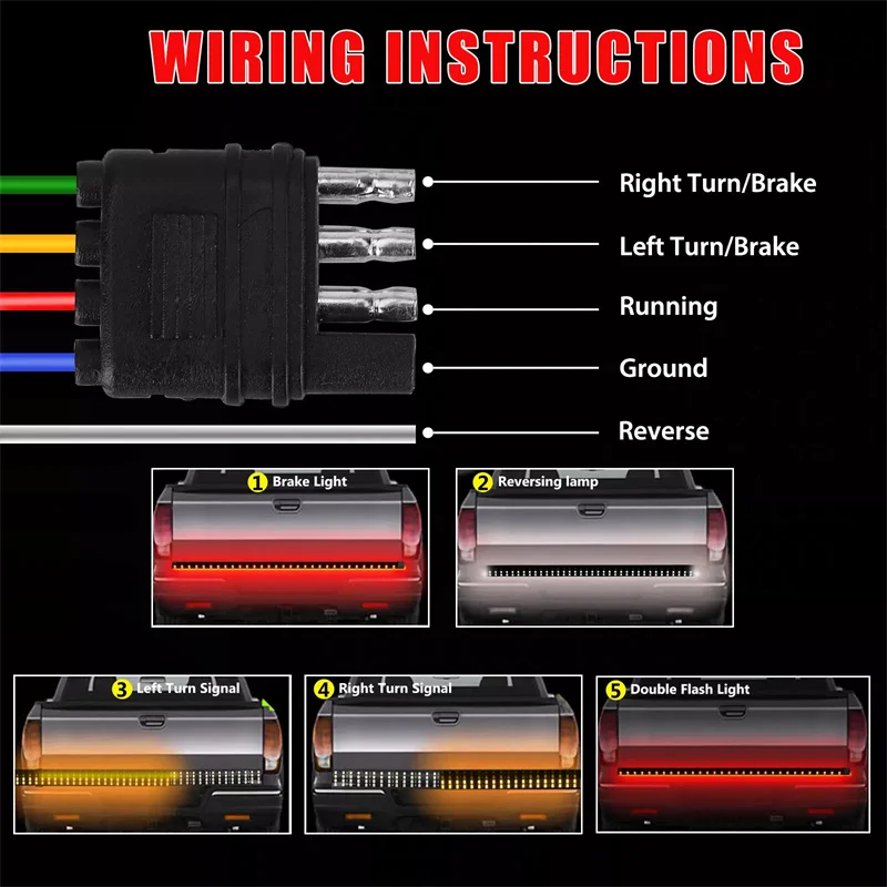 Barra de luz para puerta trasera de camión, tira LED de 60 pulgadas para camioneta, remolque, SUV, función completa, freno, señal de giro inverso, lámpara trasera resistente al agua