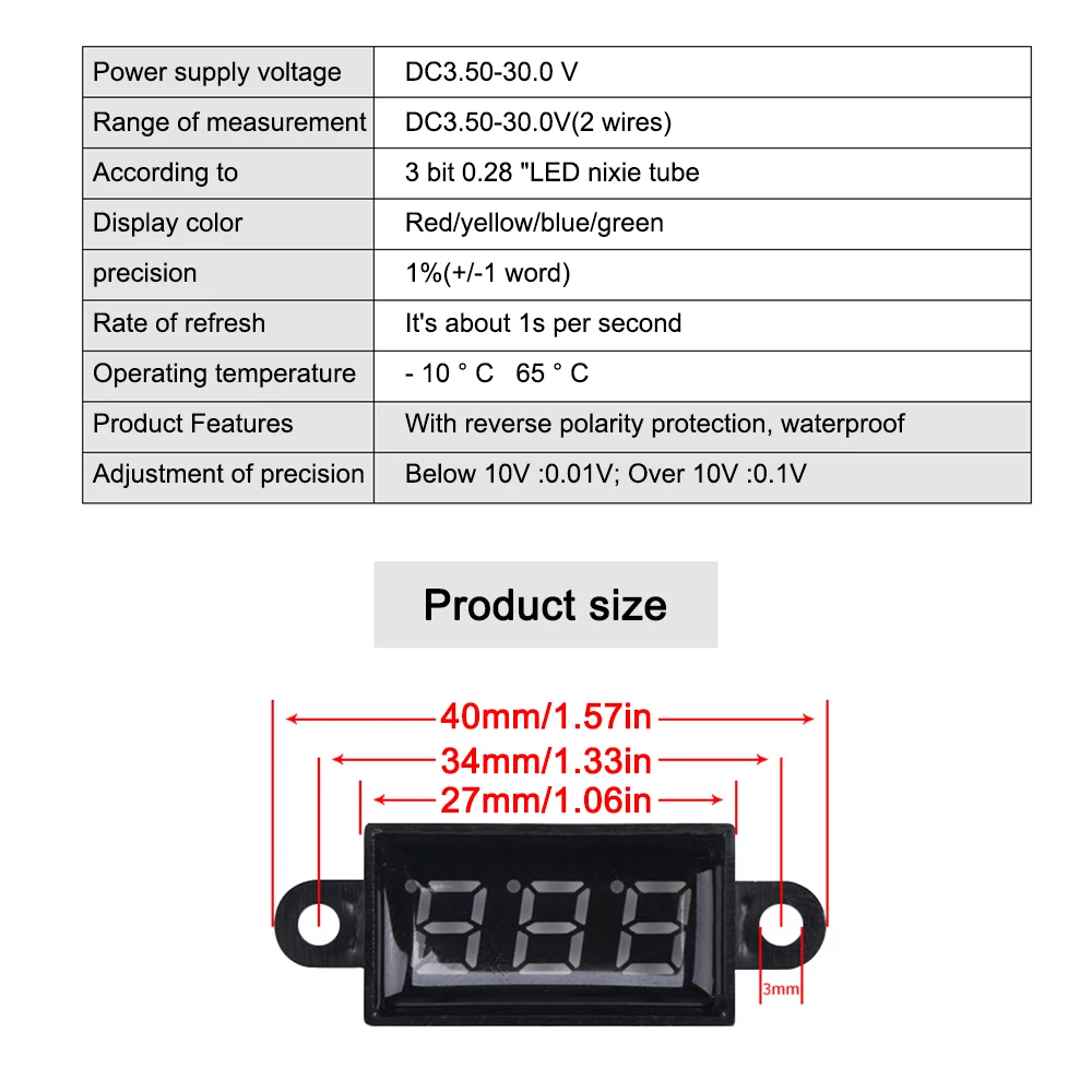 Imagem -06 - Voltímetro Digital para Carro dc 3.0v30.0v Medidor de Tensão Automotiva à Prova Dágua 12v 24v Motocicleta Veículo Display Led Testador de Tensão
