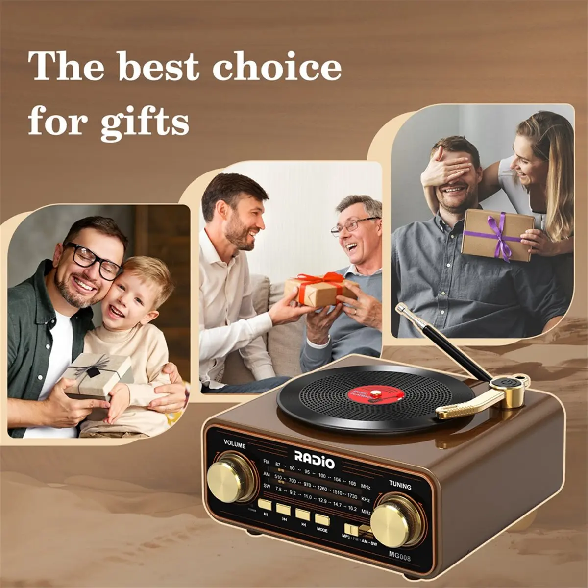 X14A& Retro Vinyl Player Style Radio Bluetooth Speaker, Portable AM/FM/SW Radio with Wireless Streaming,Vintage Decor for Home