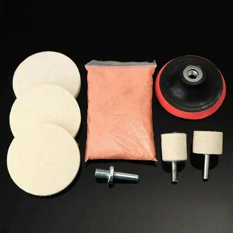 NEW 8Pcs/Set 4 OZ Cerium Oxide Powder Watch Car Glass Screen Windows Polishing Kit Cleaning Removal Polishing Backing Pad
