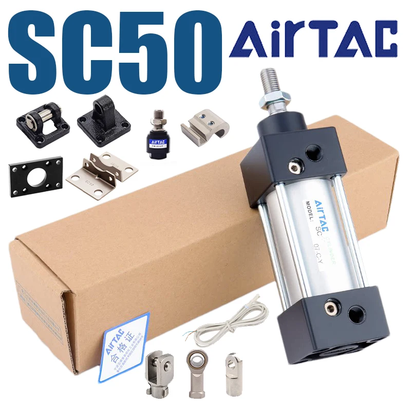AirTAC SC50 Pneumatic Standard Air Cylinder With Fittings I/Y/F/U & Mounting Bracket CA/CB/FA/LB Industrial Pneumatic Component