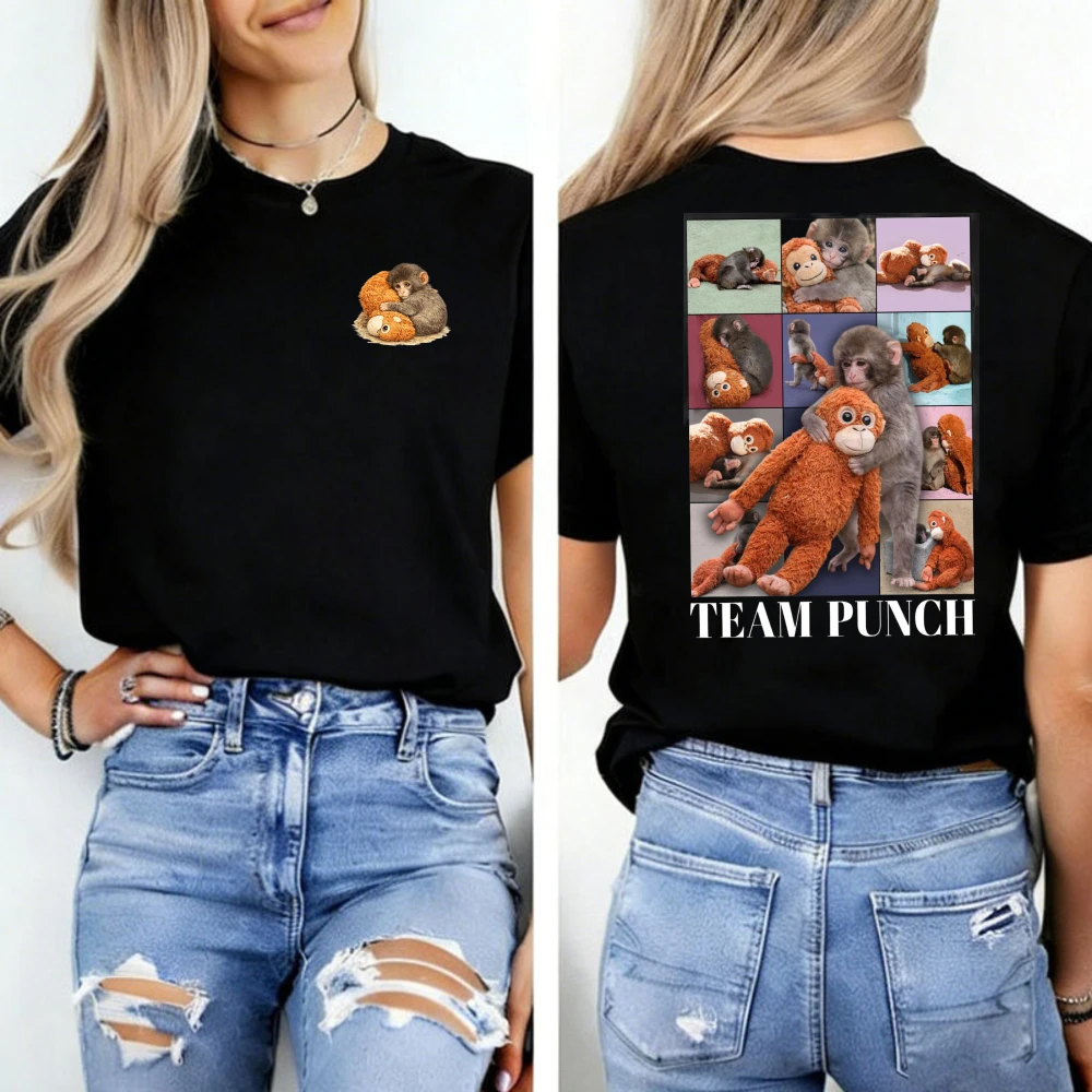 Baby Monkey Team Punch Viral Tee Cute Humor Animal Shirt Lonely Monkey Graphic T Shirt Gift Cotton Crewneck Regular Short Sleeve