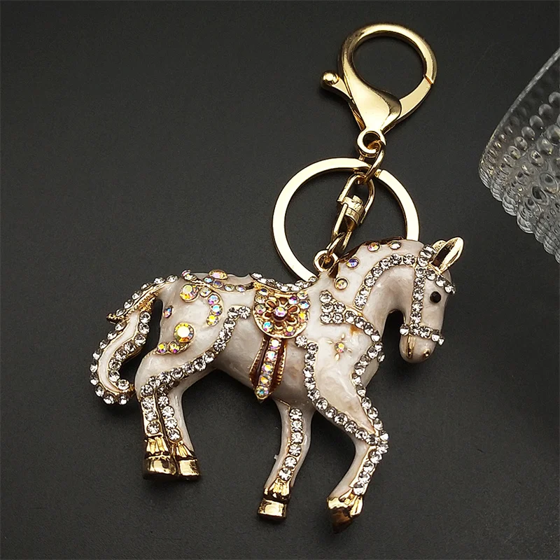 Mode Pferd Pony Schlüsselbund Frauen Männer Tier Voller Strass Kristall Schlüssel Ketten Halter Handtasche Anhänger Für Auto Schmuck Geschenk – Detail 7