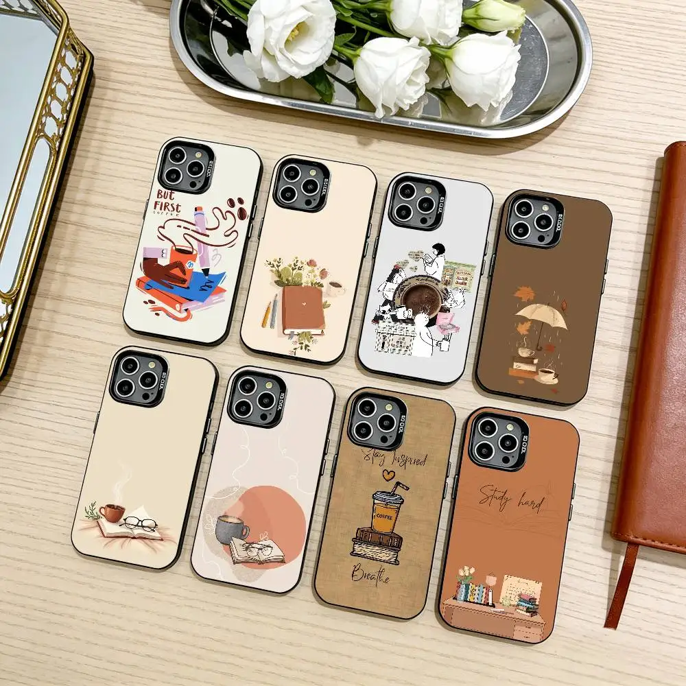 

Coffee-Study-Book-illustration Phone Case For iPhone17,16,15,14,13,12,11 Plus,Pro Max Black Candy silver phone case