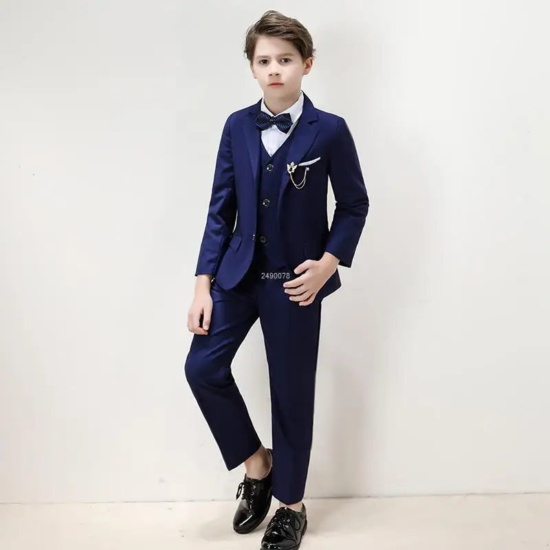 

Children Formal 007 Black Blue 3Pieces/Set Jacket Vest Pants Wedding Suit Kids Party Photograph Set Teenager Boys Party Dress