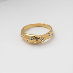 Joolim Jewelry High End PVD Wholesale Waterproof All Over The Sky Zircon Simple Versatile Stainless Steel Ring for Women