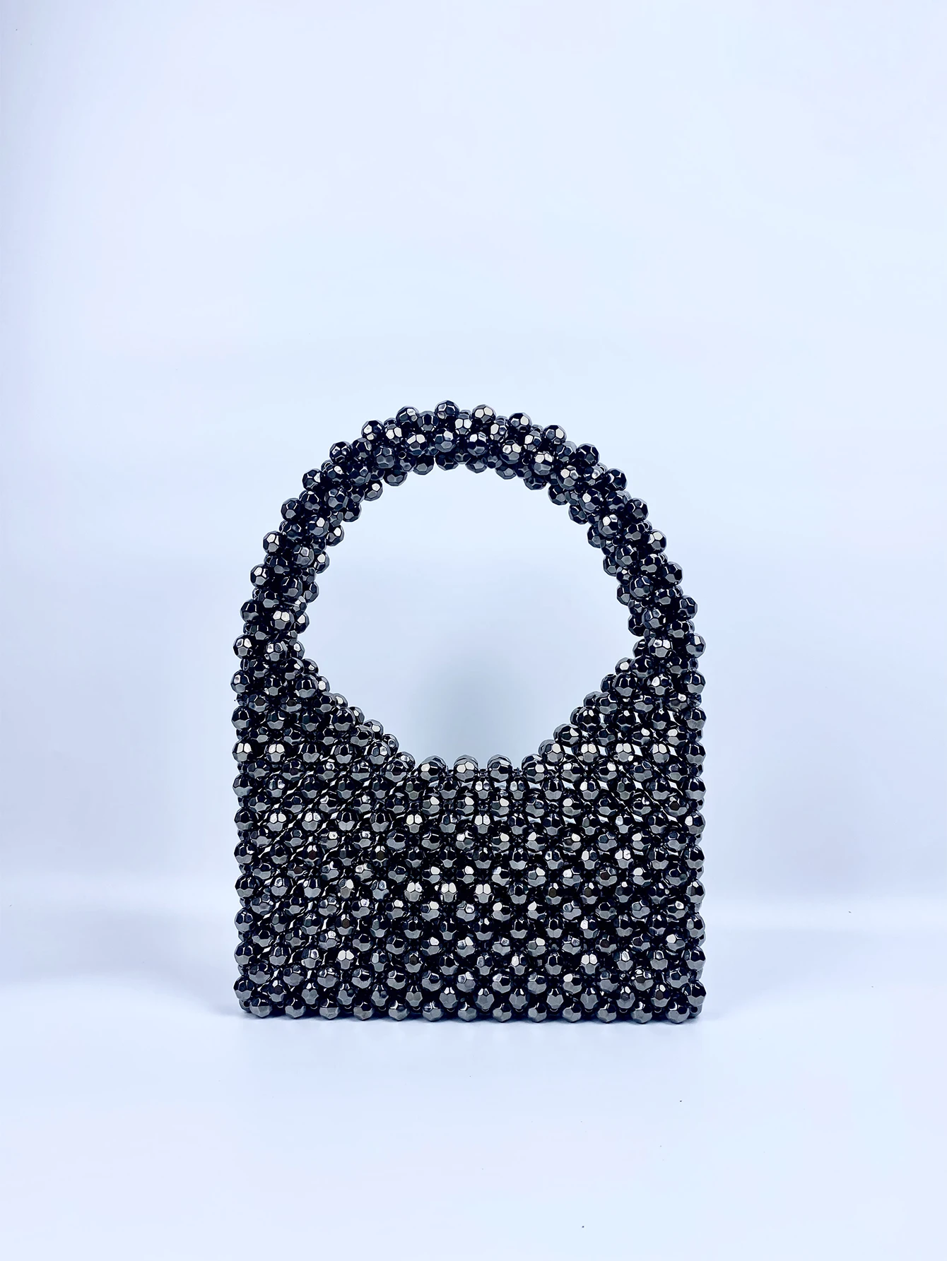 New dark gray corner bead beaded bag for girls French DIY homemade versatile niche design portable bucket woven bag