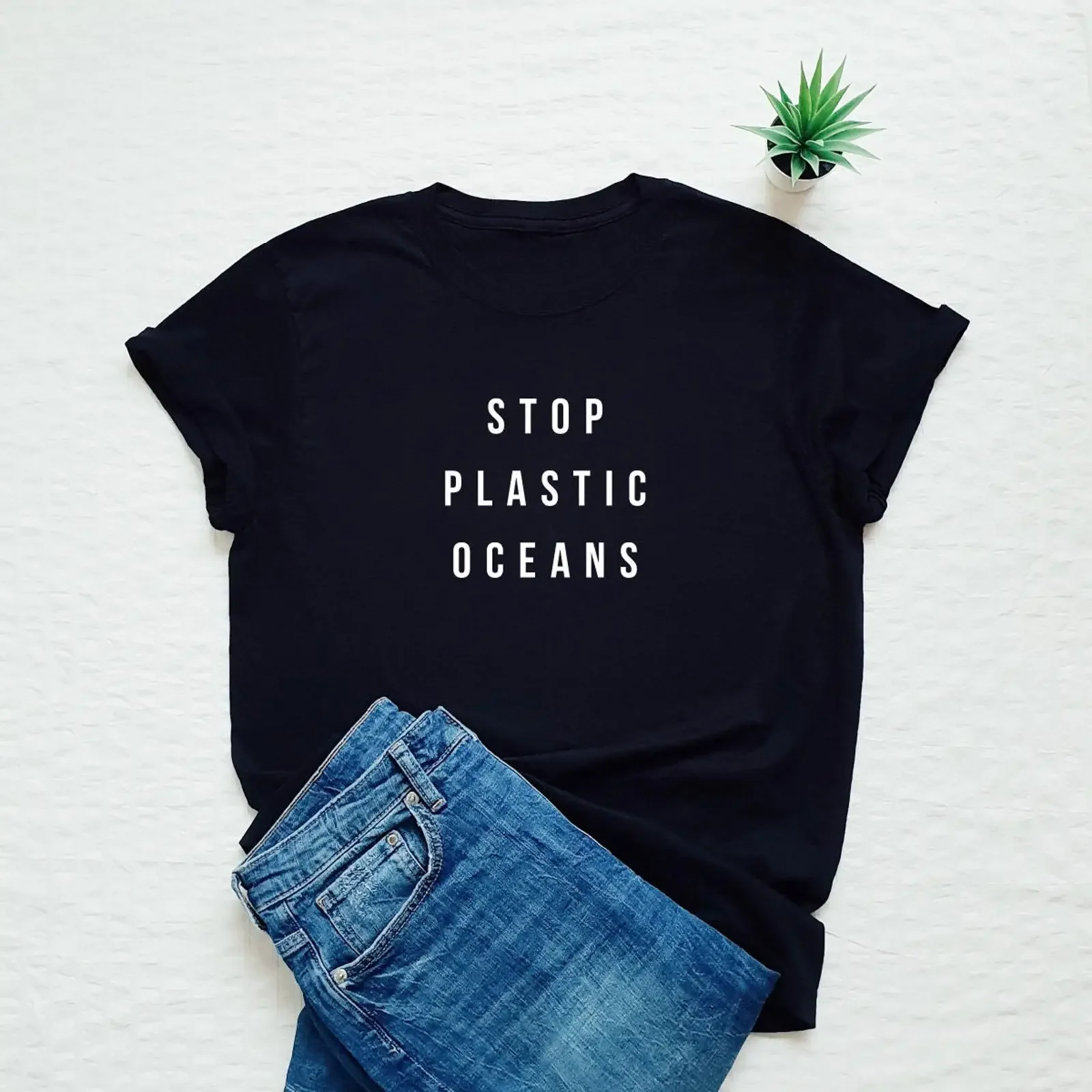 Stop Plastic Oceans Ecology Quote T Shirt Earth Day Environmental Protection Funny for Eco Lover vintage Washed Breathable Soft