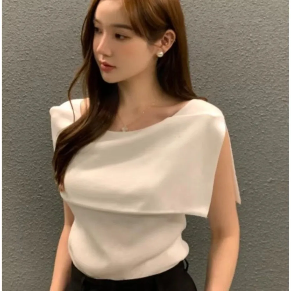 Elegant Autumn Winter Striped Knitwear Side Slit Shirt Collar Slim Shirt Casual Street Style Women's Knit Top for Women