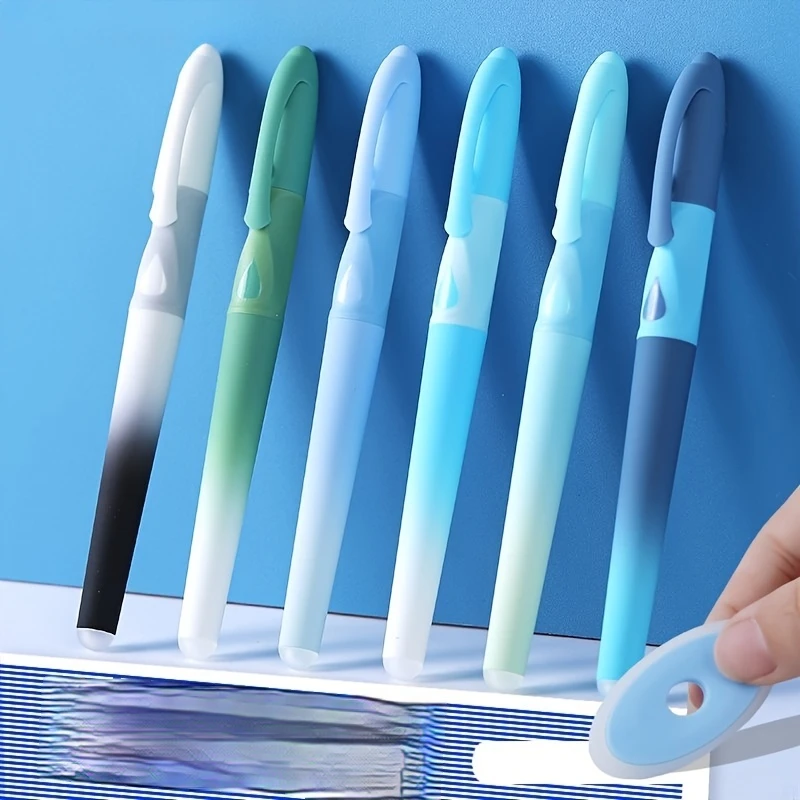 1 Set of 6 Gradient Color Fountain Pens That Write Smoothly Without Bleeding Ink, Have a Comfortable Grip, Are Ideal for Beginners to Learn Writing, Have a High Aesthetic Appeal, and Come with Replaceable Ink Cartridges, a Must-Have Pen for Study and Office Use